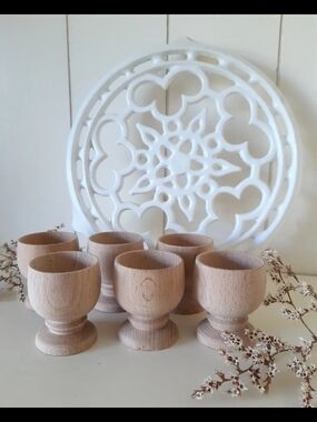 Set of 6 Natural Wood Egg Cups